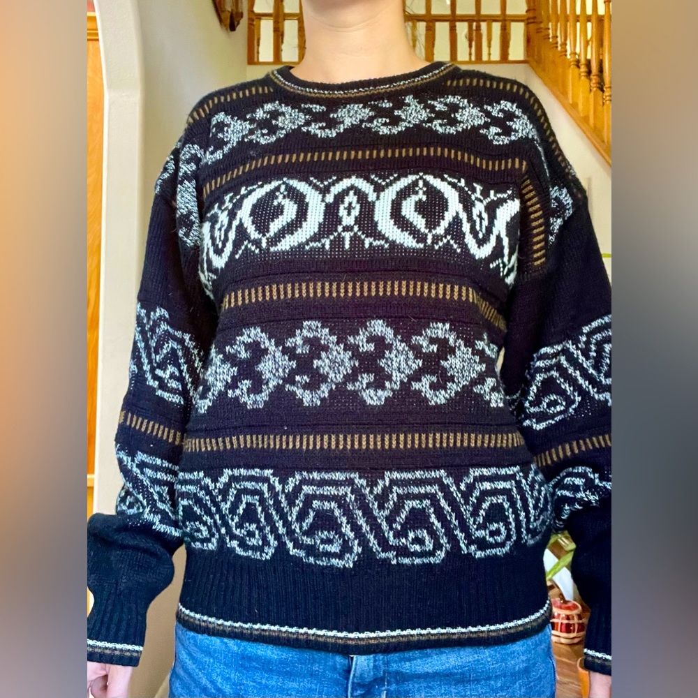 Vintage Todays News Knit Sweater Men's L Multicolor 90s 80s Sweatshirt